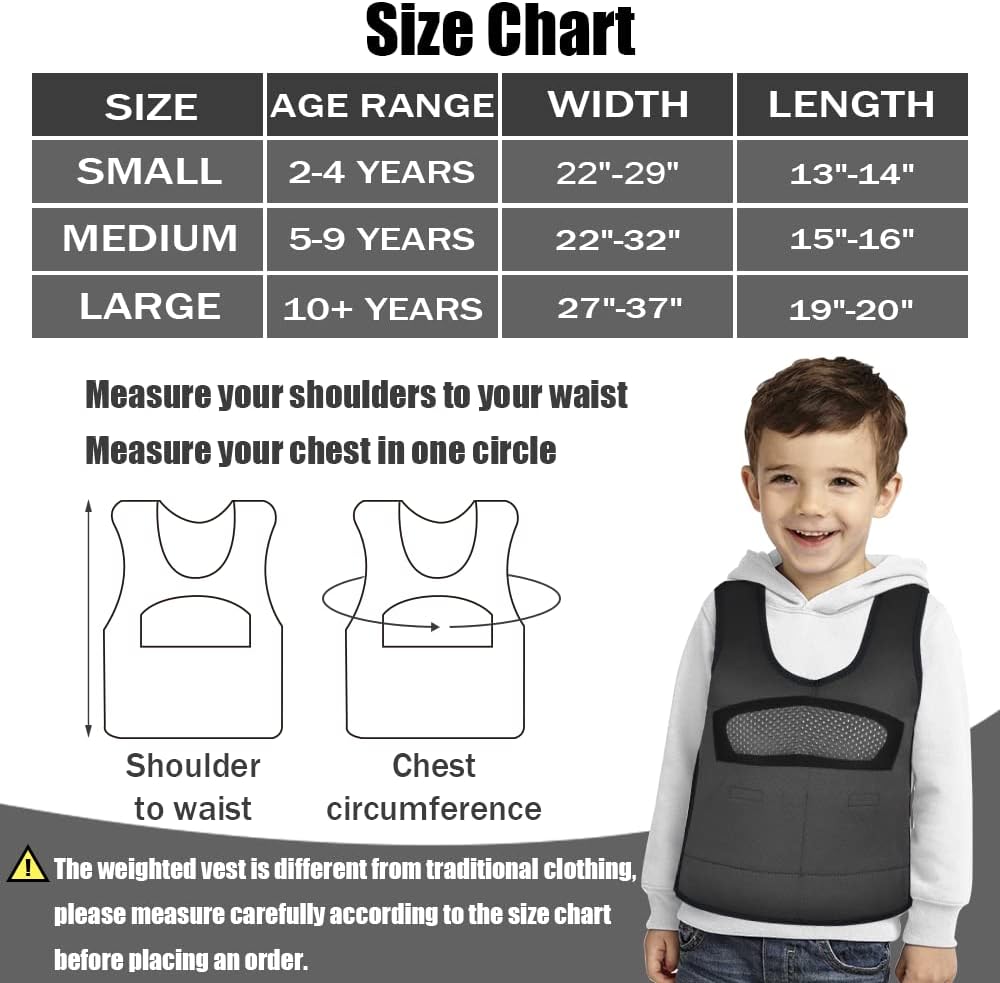Weighted Vest for Kids Including 6 Removable Weights, (Small, Ages 2 to 5)