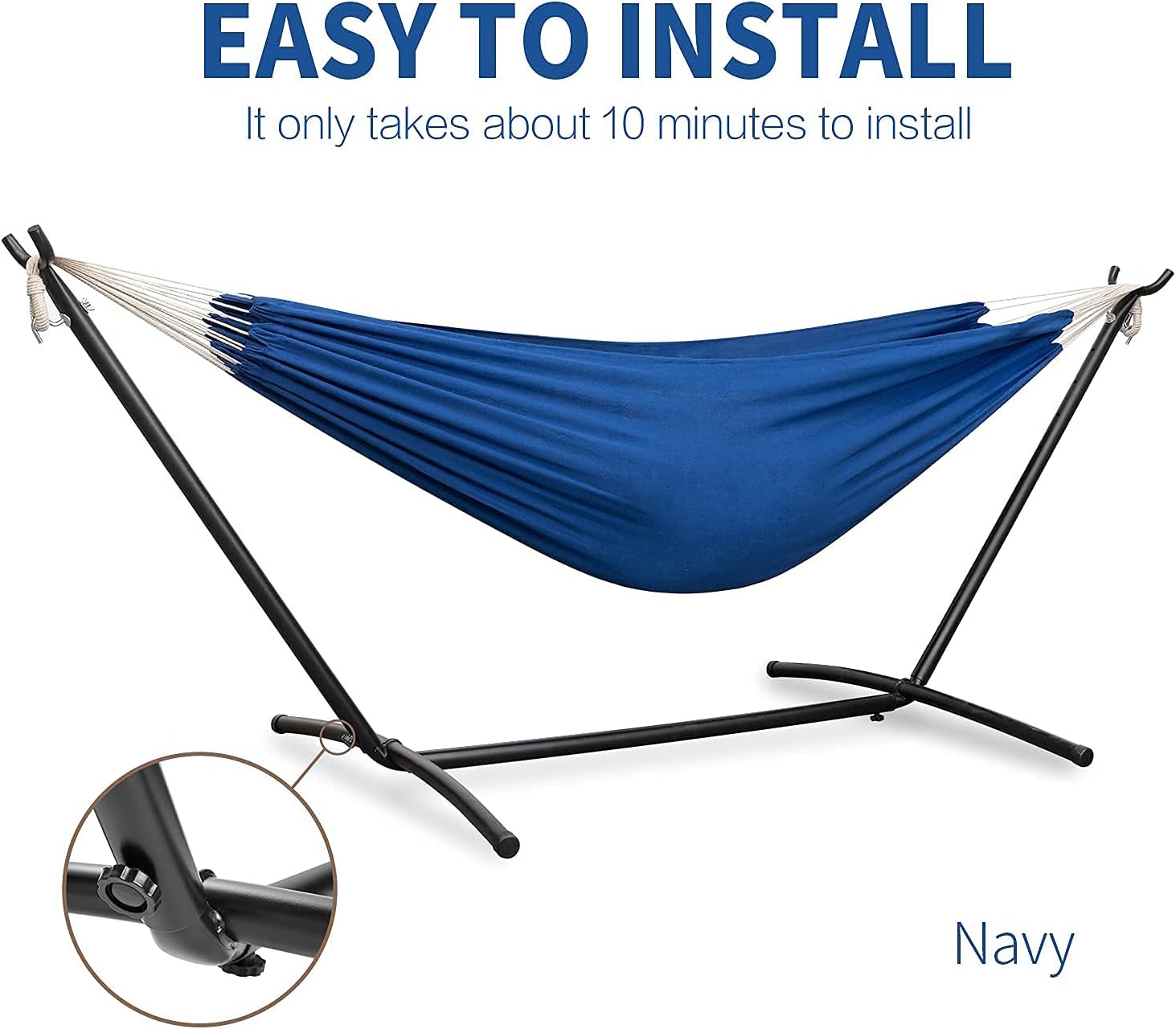 PNAEUT Double Hammock with Stand for Outside, Heavy-Duty, Portable (Navy)