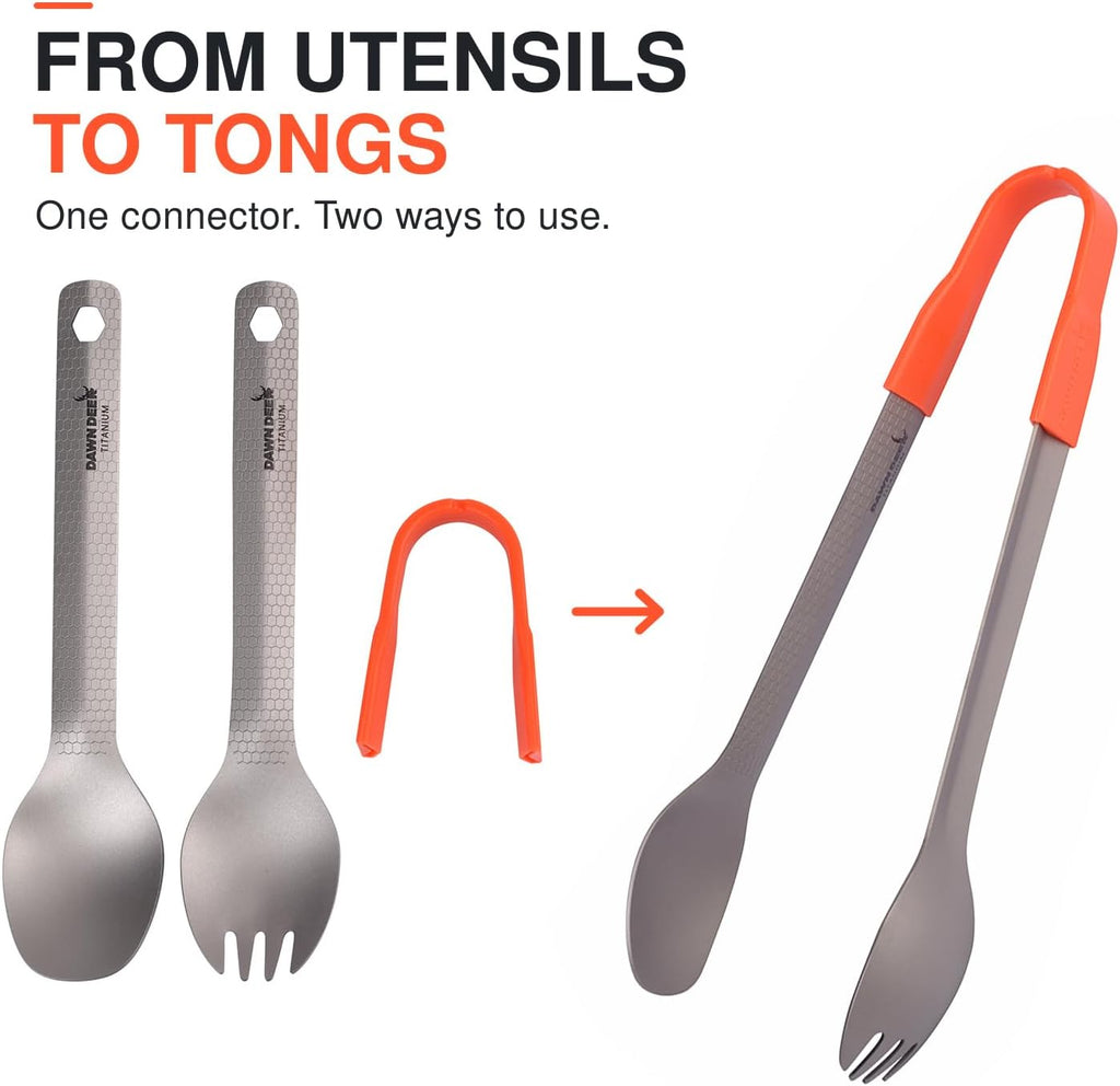 3-in-1 Titanium Backpacking Utensils, Spoon, Spork and Tongs Set