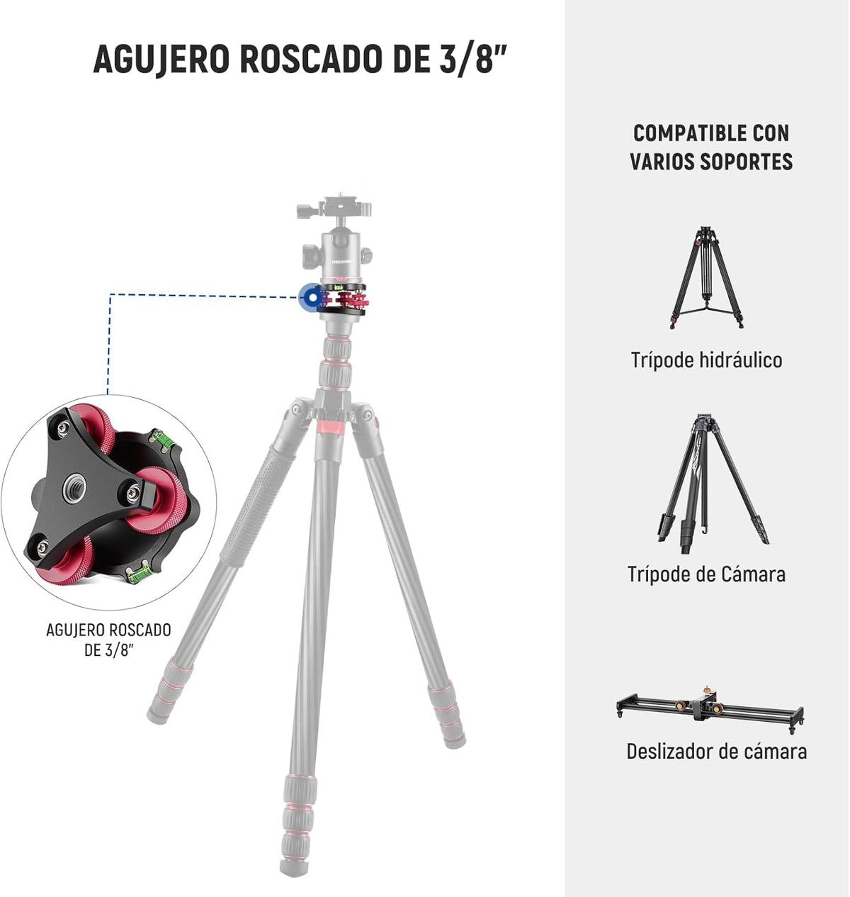 NEEWER Tripod Head Leveling Base Camera Leveler 3 Axis Tri Wheel Head, LP64