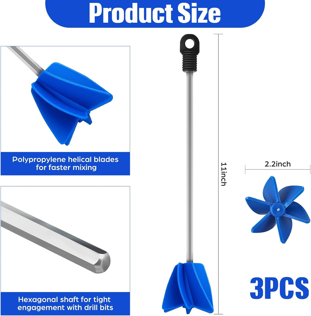 Loosh 3 Pcs 11" Paint Stirrer for Drill, Paint Mixer Attachment, Blue