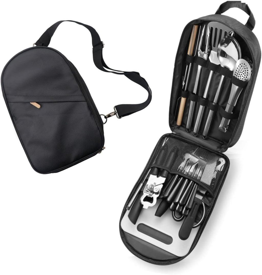 27-Piece Backpack Camping cookware Set, Portable Camping kitchenware Set for Barbecue, Outdoor Cooking, Picnic and Adventure Camping cookware Storage