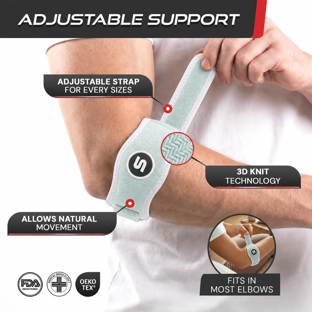 Sleeve Stars Tennis Elbow Brace for Men & Women, Elbow Brace for Tendonitis, Tennis Elbow Strap, Golfers Elbow Brace, Elbow Support Wrap for Tennis Elbow Relief, Fits 9"-23" (Single/Mint Green)