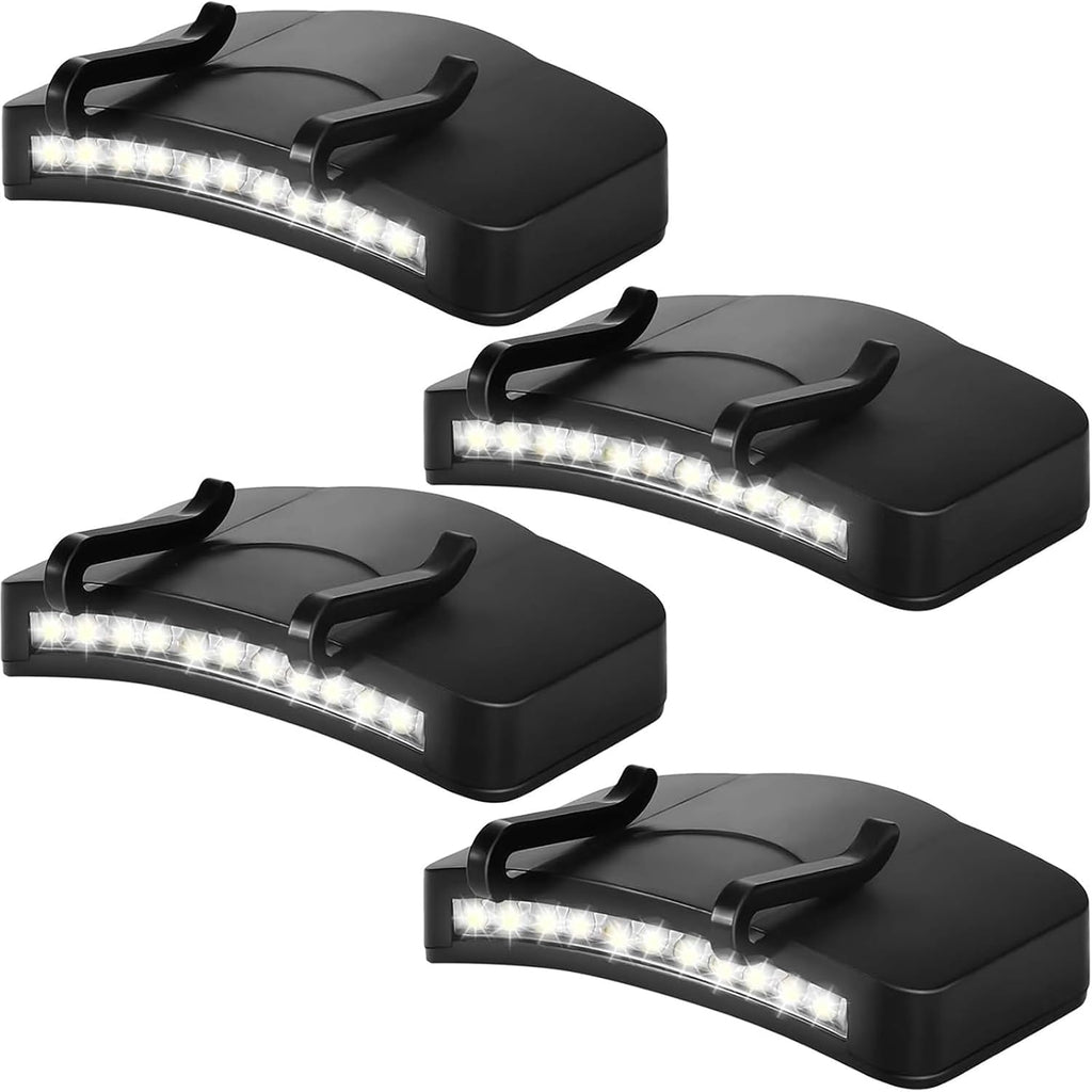 Mudder 4 Pcs Black Hat Lights Clip on Battery Powered 11 LED Cap Flashlight