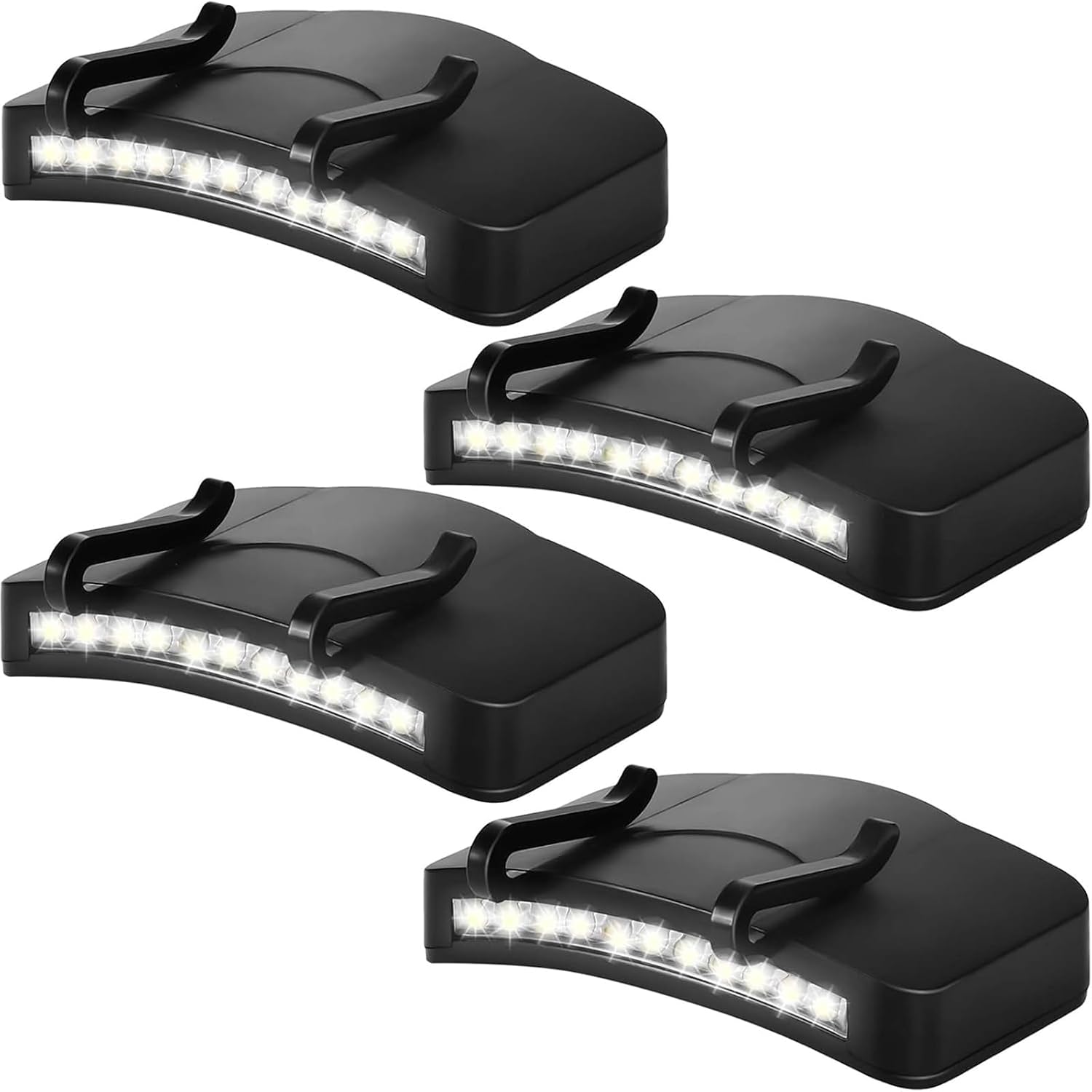 Mudder 4 Pcs Black Hat Lights Clip on Battery Powered 11 LED Cap Flashlight