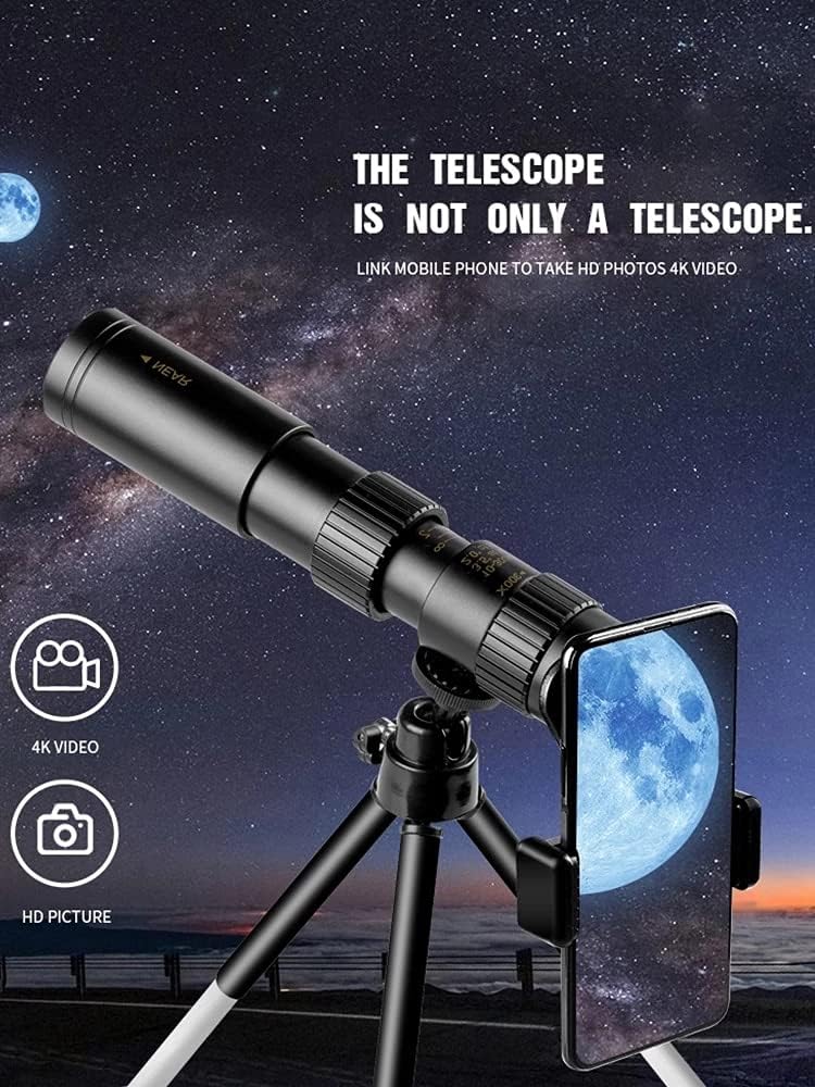 Professional Monocular Telescope 10-300X Zoom Hd 4K Powerful Binoculars Long Range Bak4-Prisms Portable for Camping