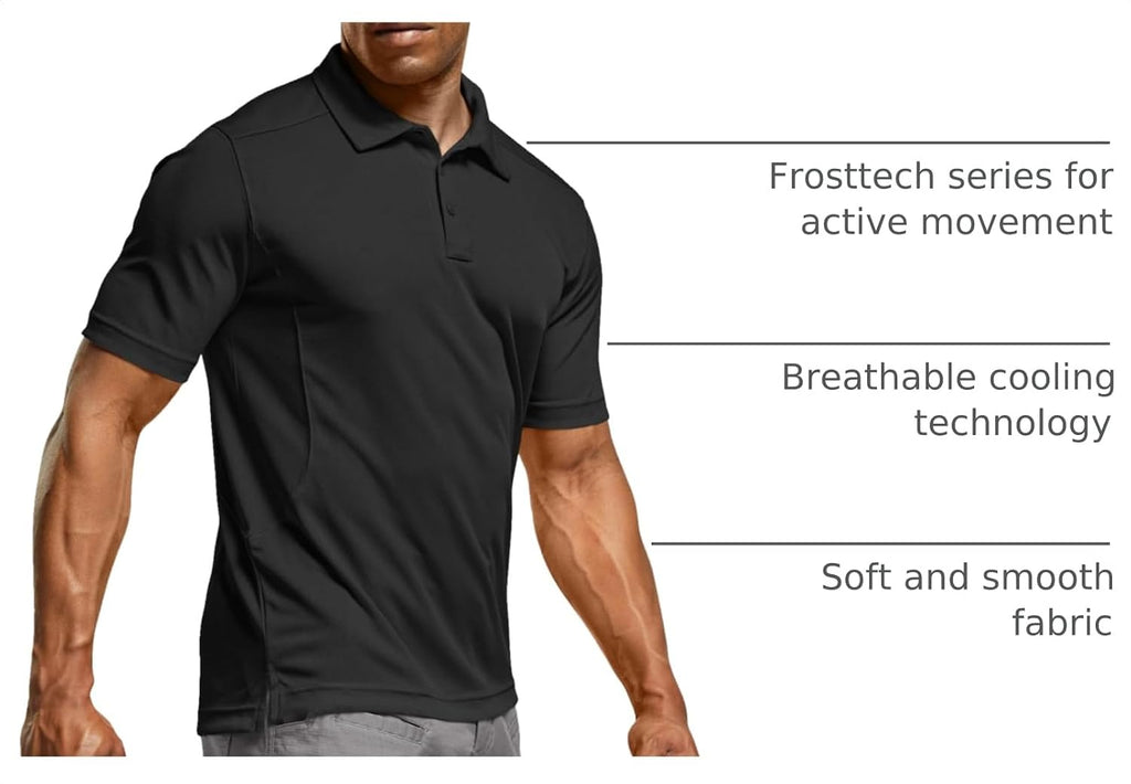 CQR Men's Quick Dry Tactical Polo Shirt, Lightweight Breathable Performance Polo, Short Sleeve UPF 50+ Outdoor Golf Shirt