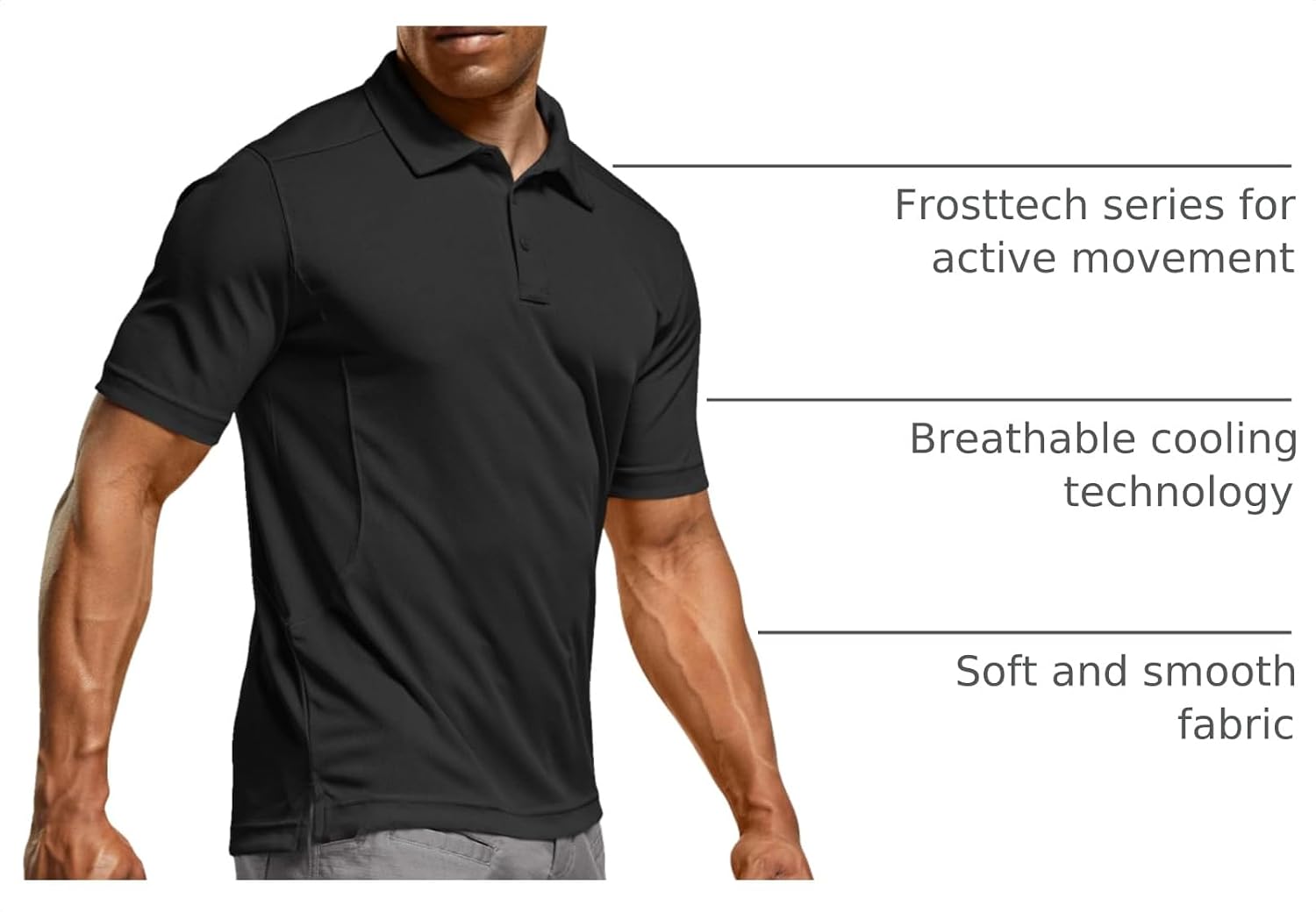 CQR Men's Quick Dry Tactical Polo Shirt, Lightweight Breathable Performance Polo, Short Sleeve UPF 50+ Outdoor Golf Shirt