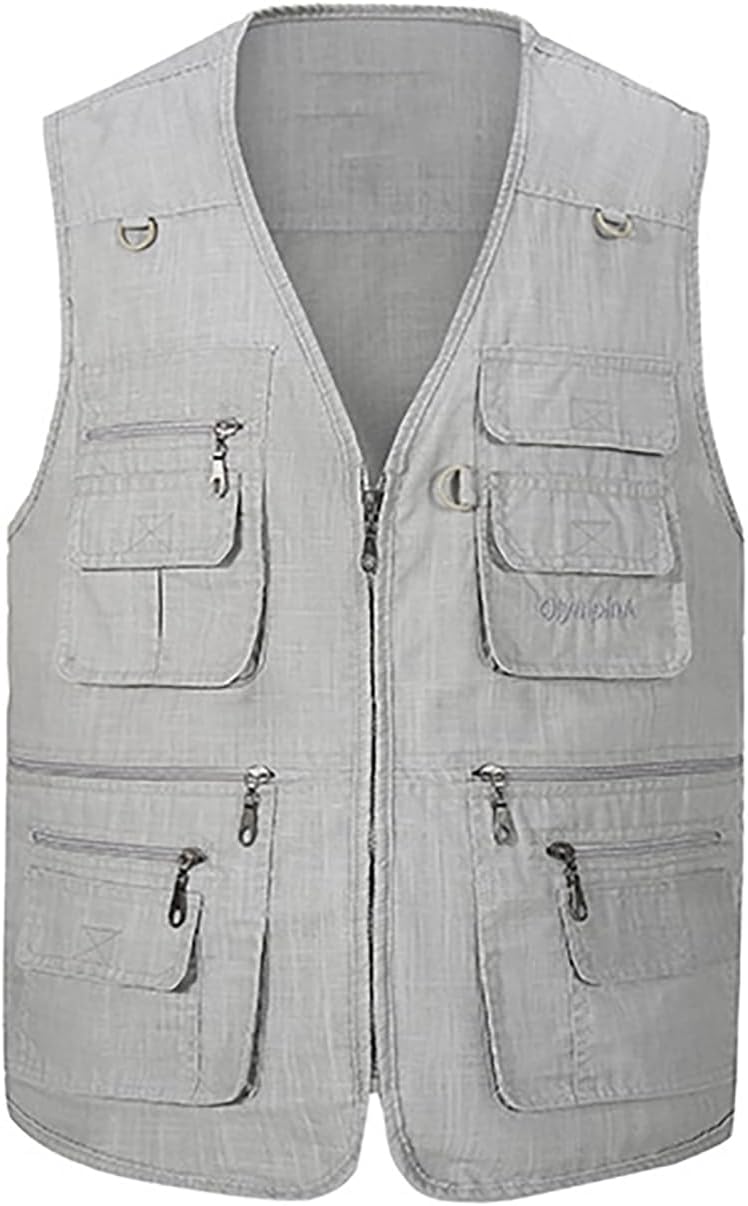 Hbufnha Men's Casual Safari Travel Vest 16 Pockets Outdoor Work Vest Sleeveless Jacket Fishing Hiking Photograph