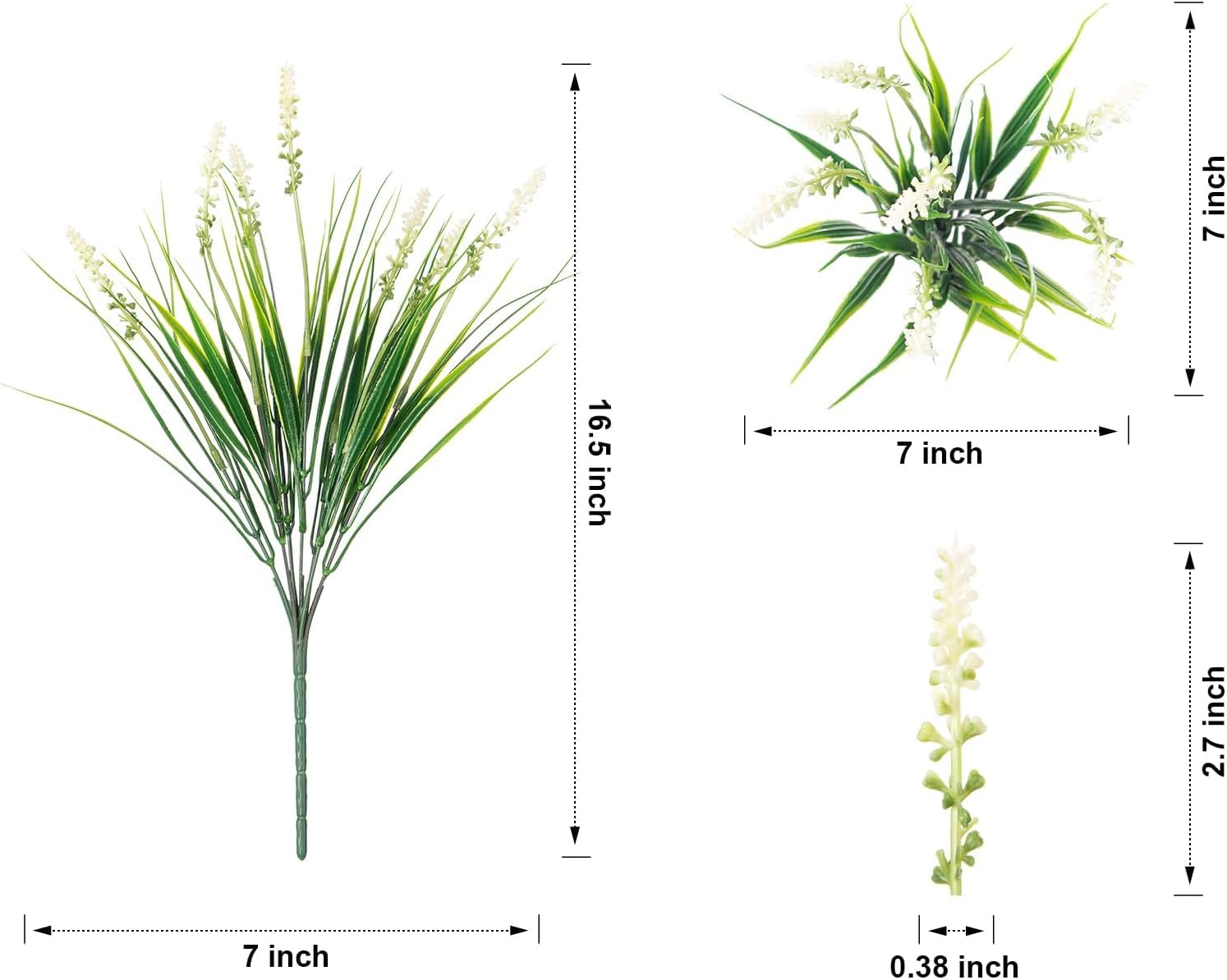 Ivydale 20PCS Artificial Plants Fake Flowers Monkey Grass for Outdoors,UV Resistant Realistic White Faux Greenery Shrubs Outside Decor for Home Garland Porch Patio Balcony Planter Yard Office Pathway