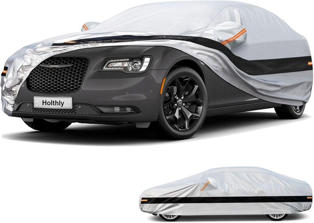 10 Layer Sedan Car Cover Waterproof All Weather for Automobiles,100% Waterproof Outdoor Car Covers Rain UV Dust Protection. Custom Fit for Chrysler 300, Audi A8, BMW 7 Series, etc