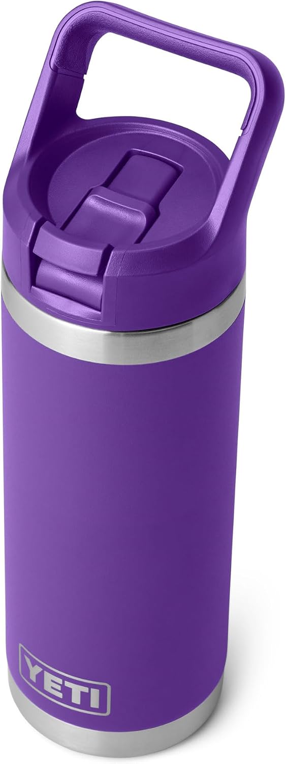 YETI Rambler 18 oz Bottle, Vacuum Insulated, Stainless Steel with Color Matching Straw Cap, Pace Purple