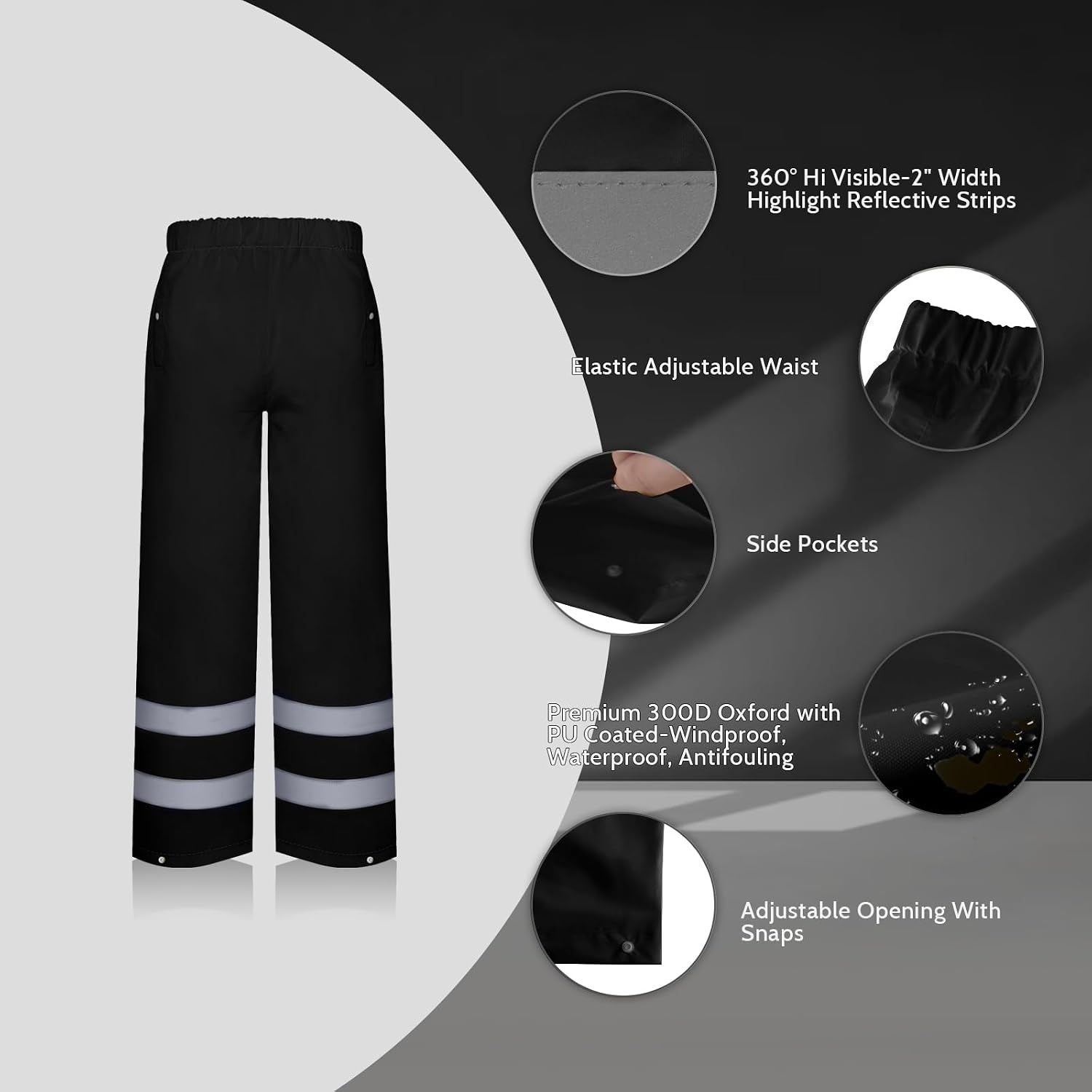 TCCFCCT High Vis Rain Pants Rain Suits for Men Waterproof, Hi Vis Rain Pants for Men Women with Hood, High Visibility Rain Gear Reflective for Safety Work & Outdoor Activities, S-M Black P