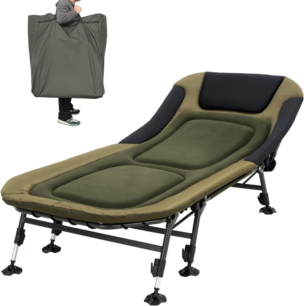 XXL Camping Cot for Adults, Folding Bed with Mattress, Green