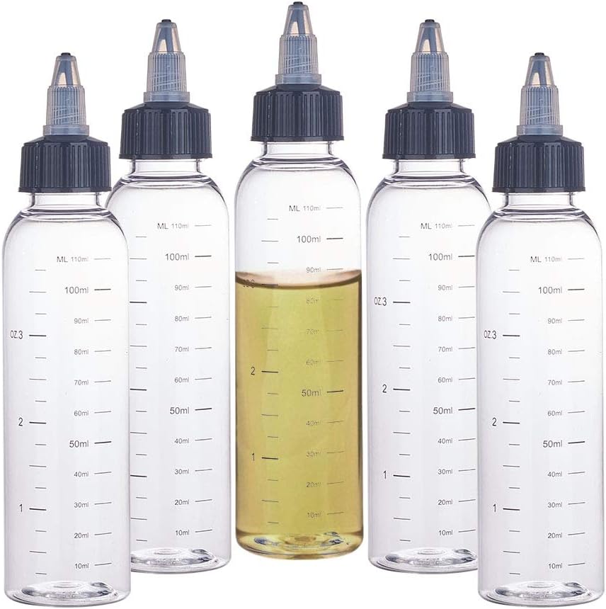 BENECREAT 12 Pack 110ml Transparent Plastic Dispensing Bottle with Twist Cap and Graduated Measurement for Liquids, Inks, Oils, Arts and Crafts
