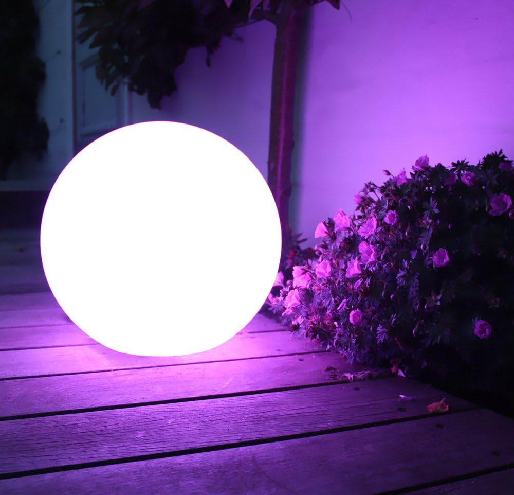 Mr.Go 16-inch Rechargeable LED Glowing Ball Light, Waterproof Orb Globe Lamp w/Remote, 16 RGB Colors 4 Light Effects, Ideal for Indoor/Outdoor Home Garden Pool Patio Party Decorative Lighting