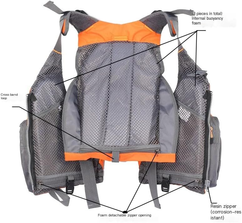 JKSPORTS Fly Fishing Vest - Fishing Safety Life Jacket for Swimming, Sailing, Boating, Kayak - Floating Multifunction Breathable Backpack for Men and Women - Adjustable, Grey/Green/Red/Blue