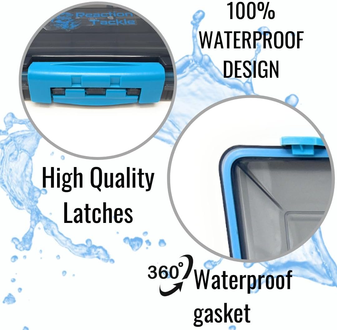 Reaction Tackle Premium Tackle Trays, Water Resistant Fishing Tackle Box Organizers with Triple Clip Closure, Removable Dividers and Clear View Design - 3600 (4-Pack)