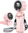 Portable Handheld Turbo Fan - 5 Speed Mini Personal Fan with Strong Airflow, Foldable 3 in 1 Rechargeable Battery Operated Trave Essentials Hand Fans for Indoor/Outdoor Use, Pink