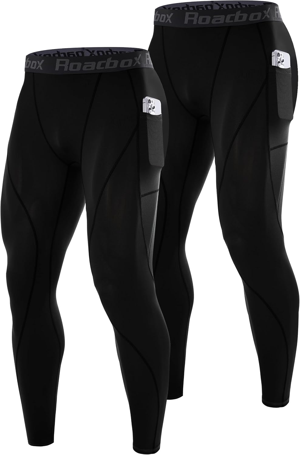 Roadbox 2 Pack Mens Compression Pants, Running Tights Leggings with Pockets
