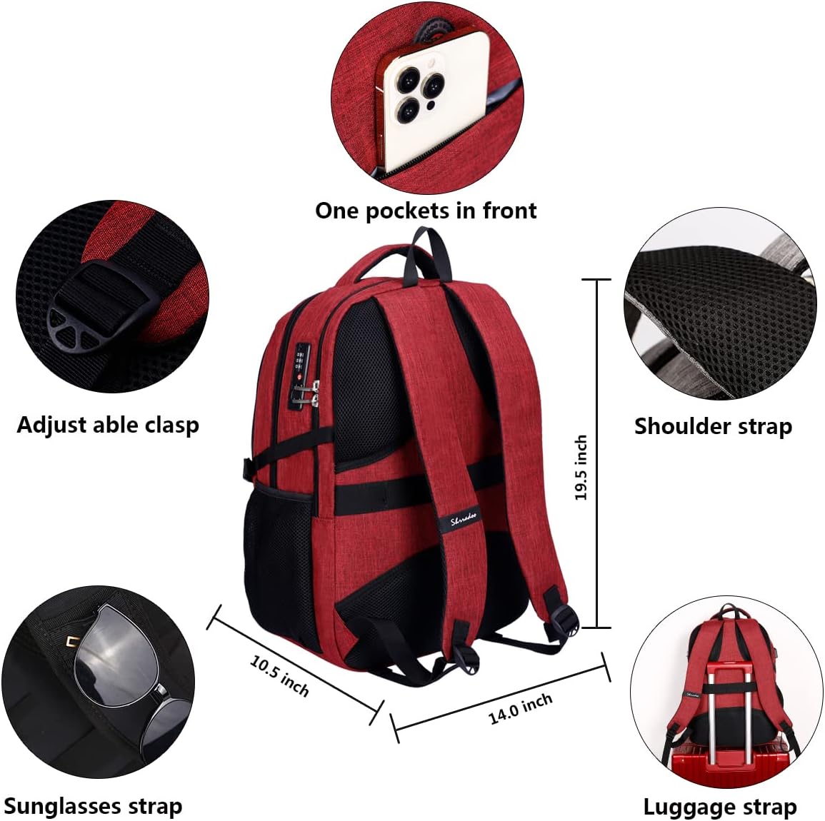 SHRRADOO Travel Laptop Backpack for Men Women, College High Schoolbag