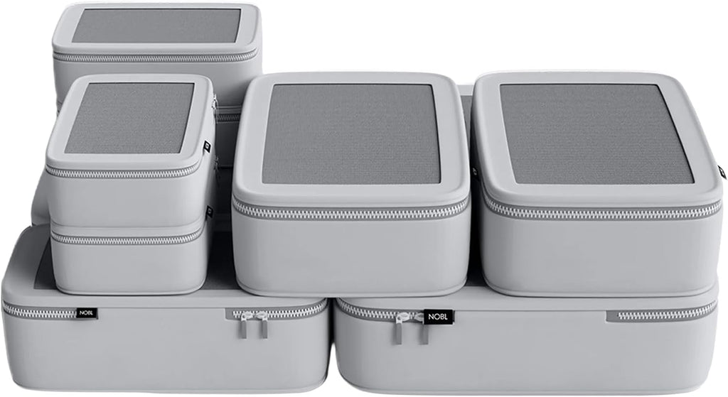 NOBL Travel Compression Packing Cubes Set of 6, Luggage Organizers, Ivory