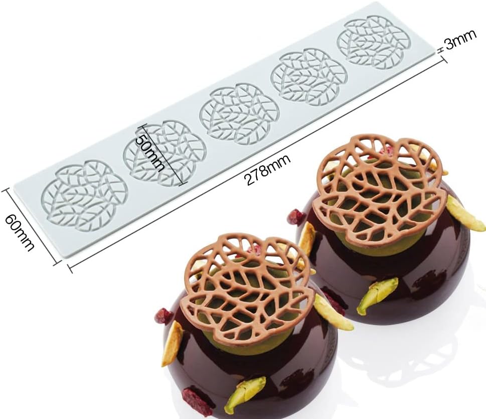 TUKE Hollow Leaf Silicone Molds Lover Heart Chocolate Molds Geometry 3D Silicone Mould Chocolate Candy Leaf Mold Sugar Craft Cake Decoration Cupcake Top (B_Leaf_11.12*2.4*0.12inch) BH0974