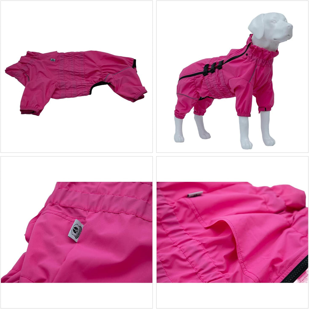 Lovelonglong Waterproof Dog Raincoat – 4-Leg Full Body Dog Rain Suit with Reflective Strips & Leash Opening, Outdoor Dog Jacket for Rainy Weather