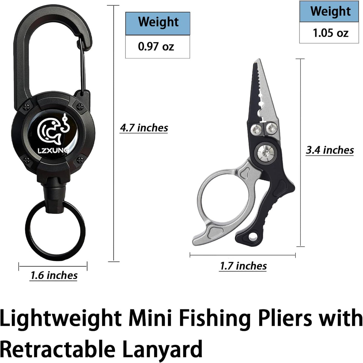 Mini Fishing Pliers with Zinger Retractor, Split Ring Pliers for Saltwater & Freshwater, Tungsten Carbide Braid Cutters & Hook Remover, Compact Multitool for Freshwater Fly Fishing,Bass Fishing