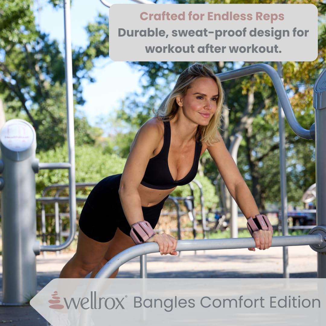 Wellrox Weighted Bangles – Adjustable Ankle & Wrist Weights Set for Women & Men, 2.4 lb Total (1.2 lb Each) – Wearable Arm & Ankle Weights for Pilates, Yoga, Walking & Running