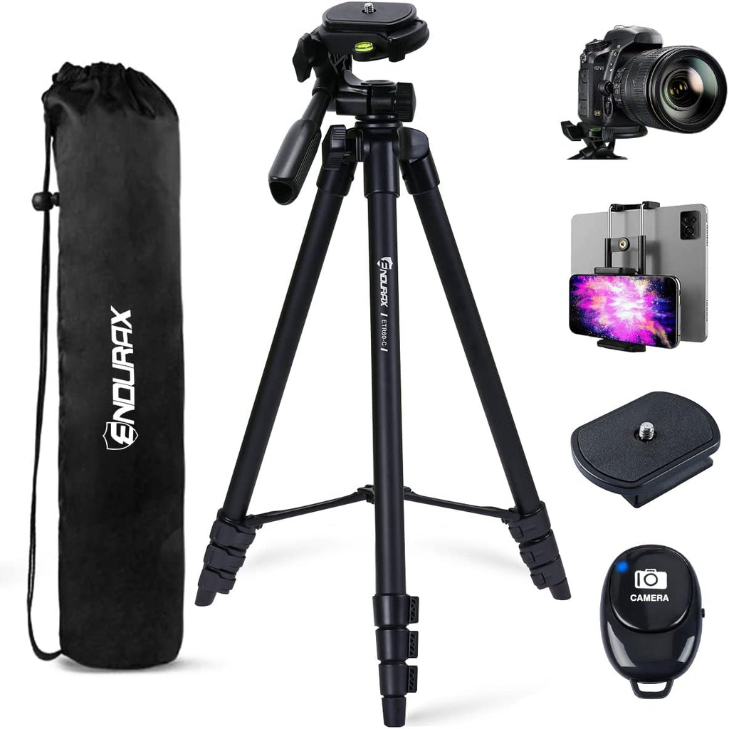 Endurax 60'' Camera Tripod Camera Stand for Canon Rebel Eos Nikon DSLR, Travel Tripods for Phone Tablet with Remote Black