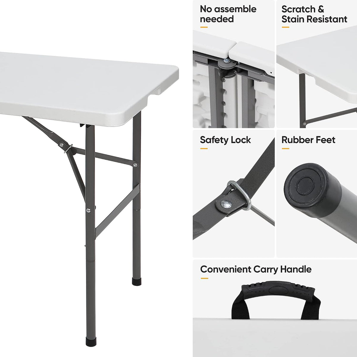 SUPER DEAL Portable 4 Foot Plastic Folding Table, Small Indoor Outdoor Heavy Duty Fold-in-Half Picnic Party Camping Barbecues Table with Carrying Handle, White