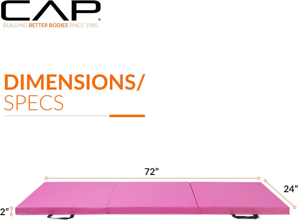 CAP Barbell Folding Exercise Mat – Durable, Anti-Tear, Thick Padding for Fitness, Aerobics, Gymnastics & Home Workouts. 72"L x 24"W x 2"Thick. PINK