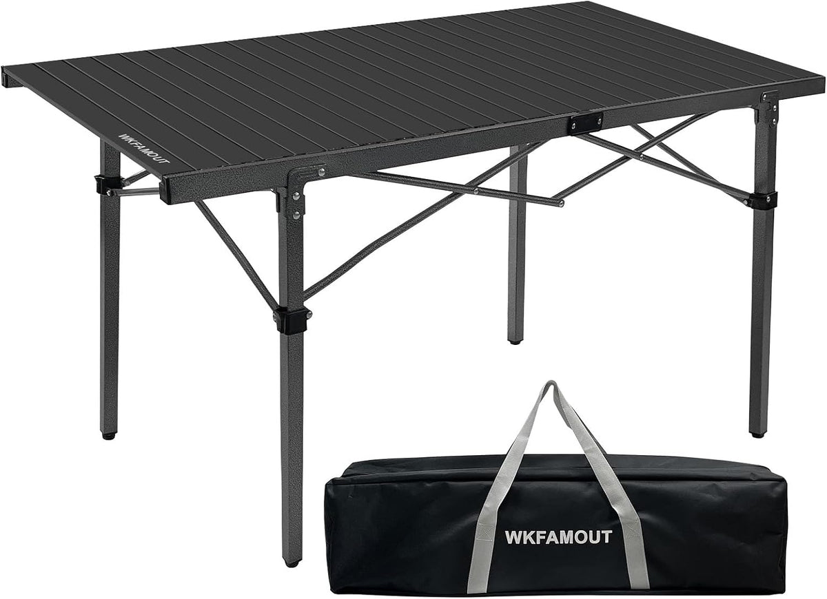 29.9" Tall Folding Camping Table for 2-6 Person, 54.7" Large Aluminum Foldable Roll-up Table Outdoor with Carry Bag for Picnic, Camp, Sturdy, Backyard, Patio
