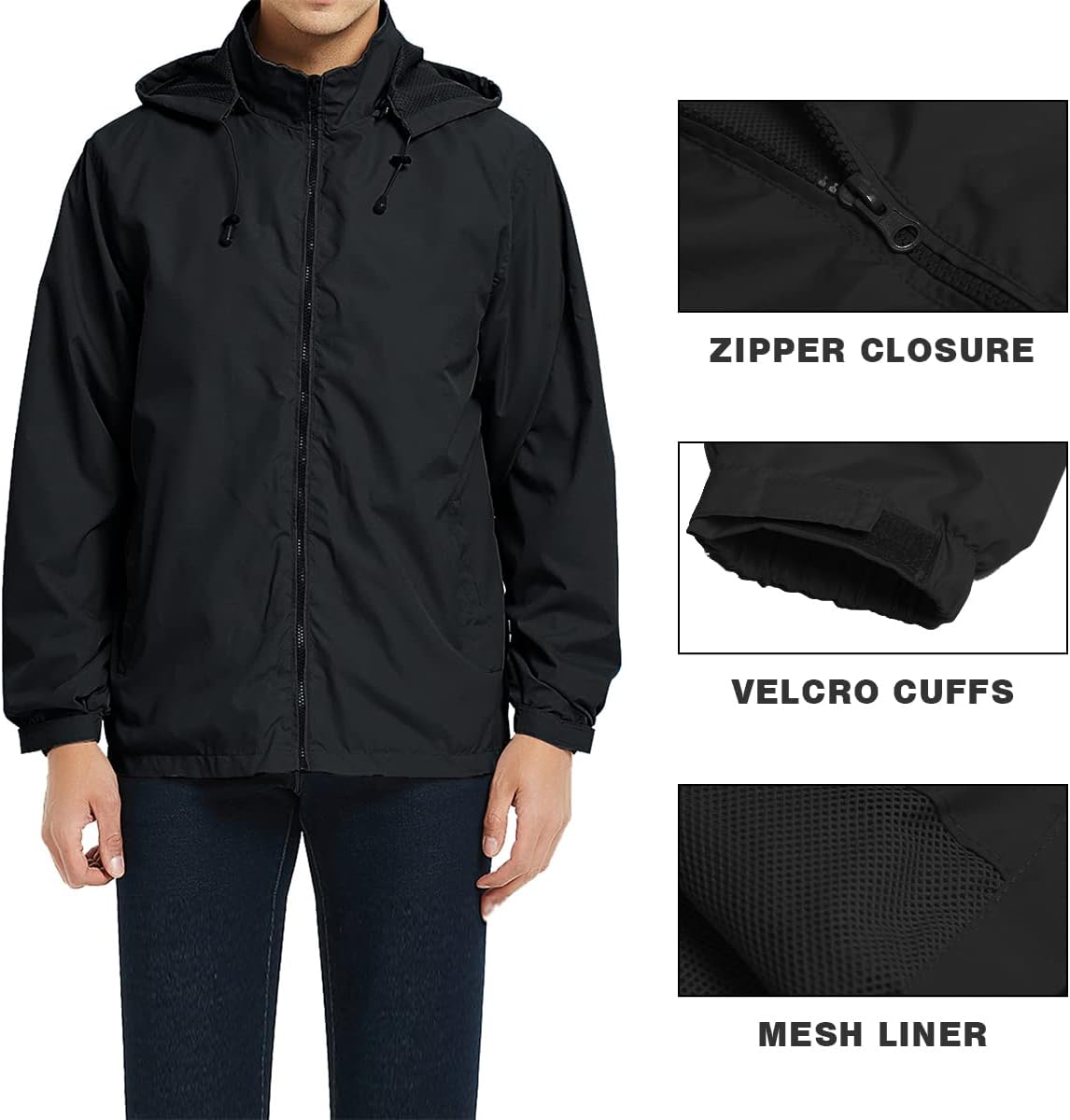 Mens Lightweight Windbreaker Jacket Waterproof Rain Jacket with Hood Soft Shell Jacket