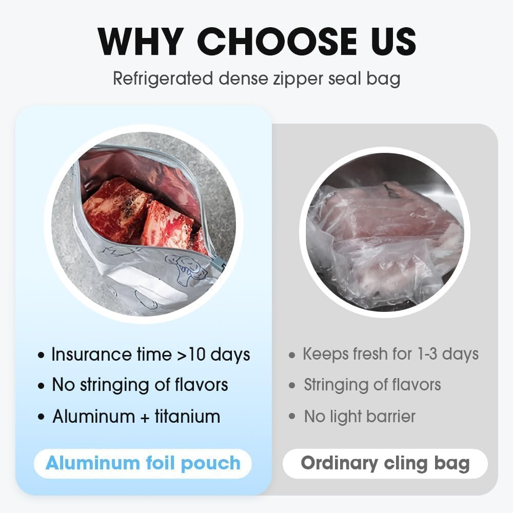 Reusable Aluminum Foil Sealable Storage Bags,Seafood Meat Self-sealing Freezer Bags,Aluminum foil sealable bags with labels and zippersmade,suitable for kitchen food storage and freezable(20pcs,Large)