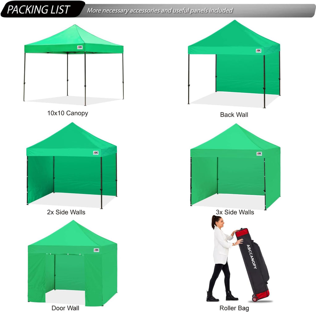 ABCCANOPY Heavy Duty Easy Pop up Canopy Tent with Sidewalls 10x10, Kelly Green