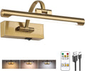 Tassuowell Rechargeable Picture Light with Remote Control,12 Inch Brass Finish Adjustable Wireless Art Lighting Fixture,Painting Lights with Timer,3 Color Temperature and Dimmable