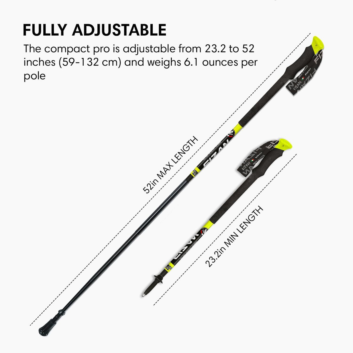Fizan Compact Pro - 6.1 oz Ultralight Adjustable Trekking Poles for Trail Running and Hiking