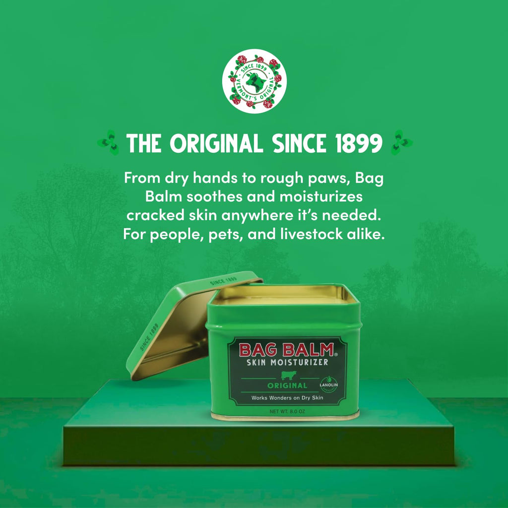 Bag Balm Vermont’s Original Pet Paw & Skin Balm – Moisturizing Salve for Dry, Cracked Paws, Noses & Rough Skin – 8 Ounce – 2 Pack