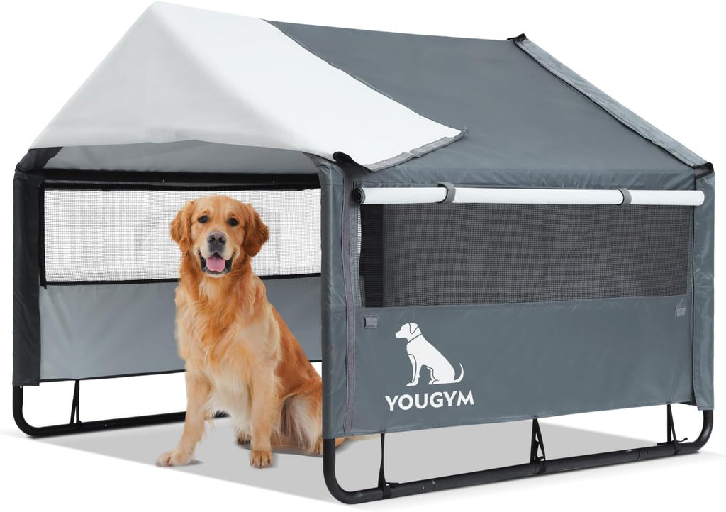 XL Outdoor Dog House for Large Dogs with Mesh Windows, Grey
