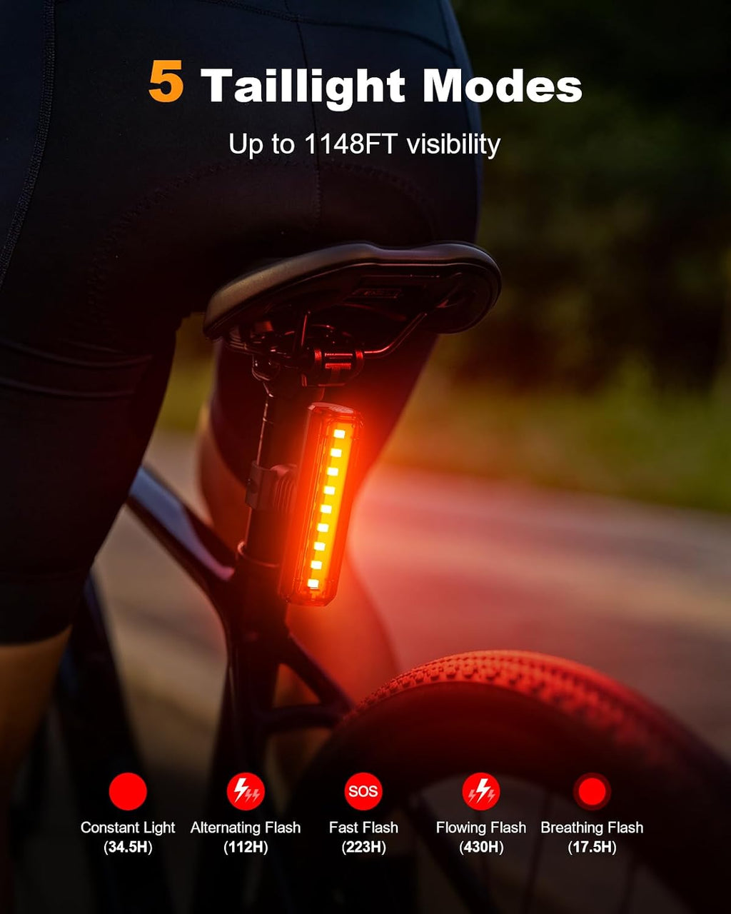 Zewdov High Lumen Super Bright Bike Lights for Night Riding, Adjustable Modes Bicycle Lights Front and Rear, IP65 Waterproof & Rechargeable Bike Headlight and Taillight Set for Cycling Electronics