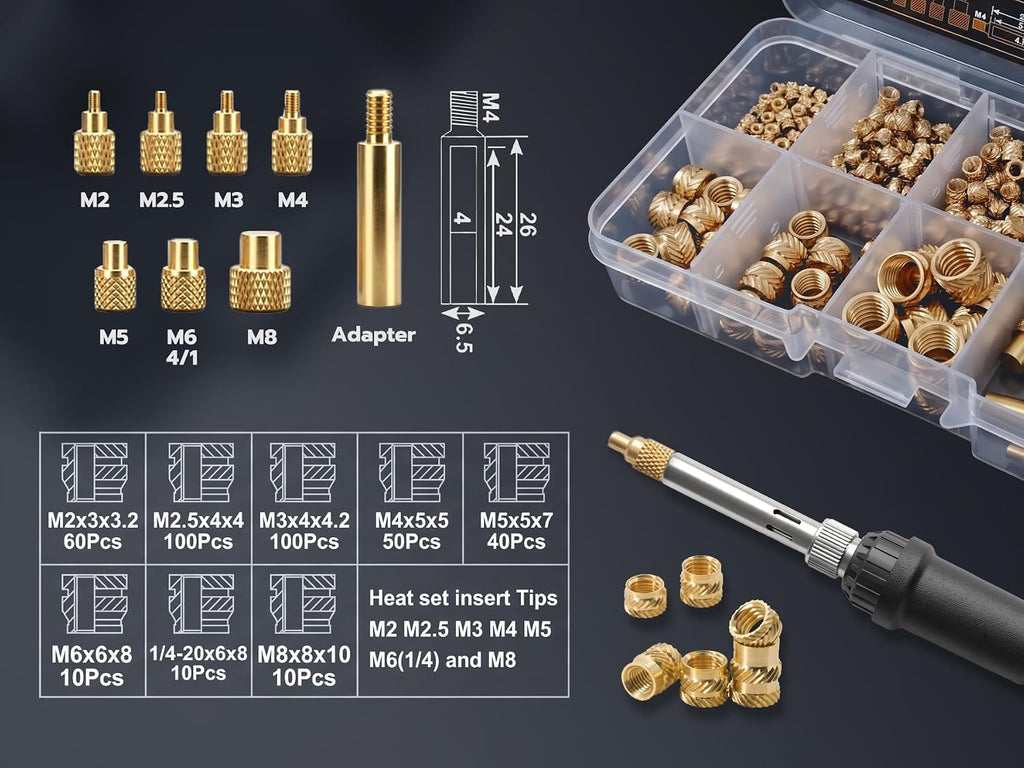 Heat Set Insert Tools kit with 60W Soldering Iron & 380 Pcs Threaded Insert
