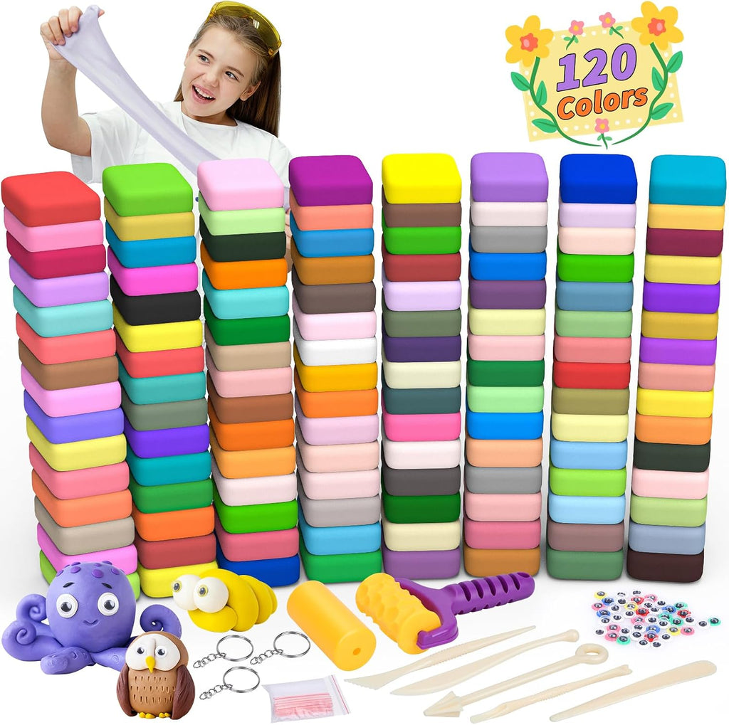 169 Pcs Air Dry Clay 120 Colors Modeling Model Magic Clay for DIY Molding Starter Kit with Sculpting Tools,Ultra Light Soft Non-Toxic Arts & Crafts Gift for Boys Girls Birthday Party Favors