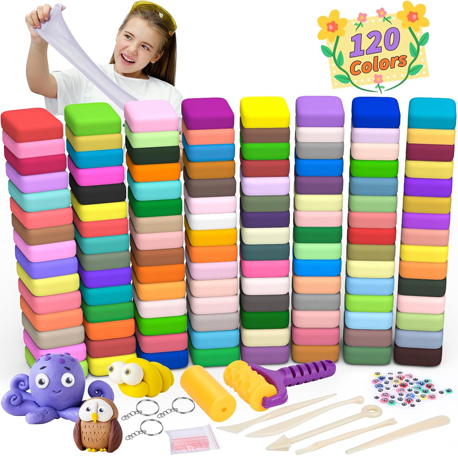 169 Pcs Air Dry Clay 120 Colors Modeling Model Magic Clay for DIY Molding Starter Kit with Sculpting Tools,Ultra Light Soft Non-Toxic Arts & Crafts Gift for Boys Girls Birthday Party Favors