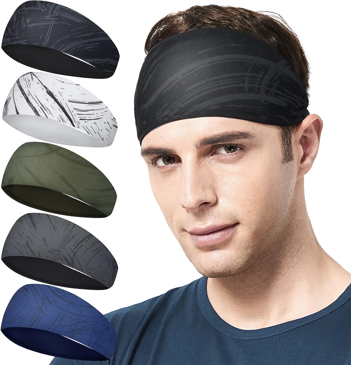 Acozycoo Headbands for Men,5 Pack Mens Moisture Wicking Workout Sweatband