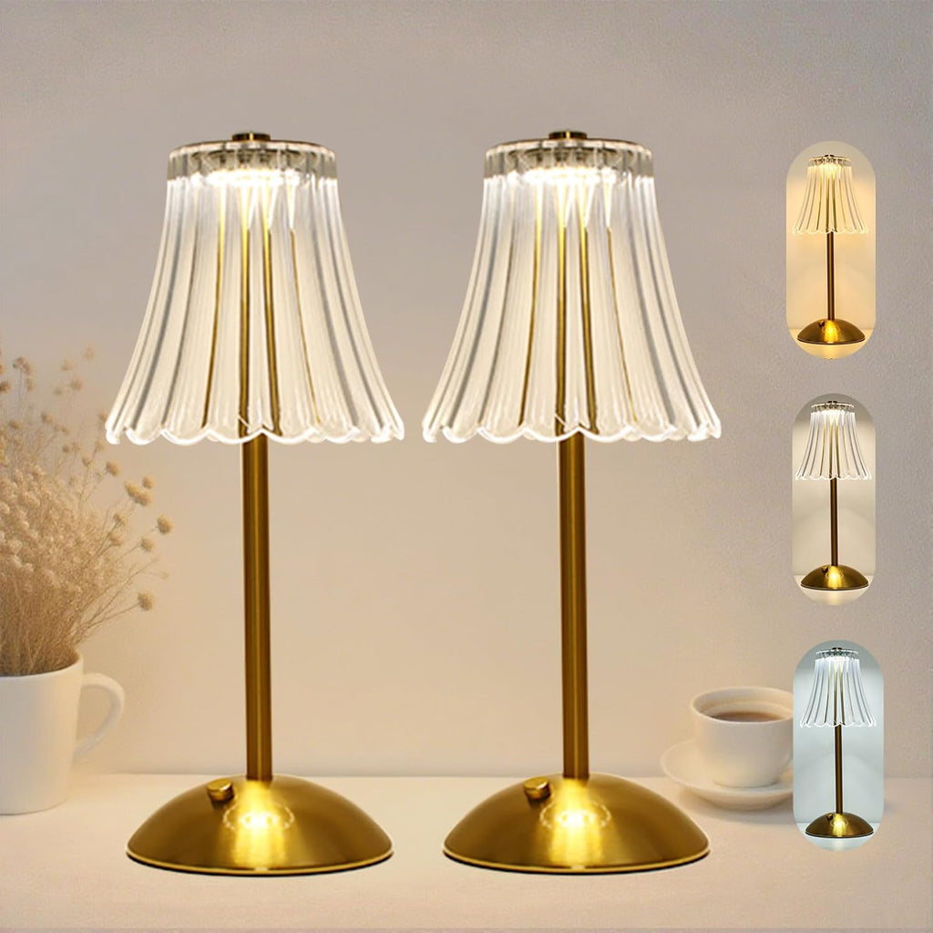 2 Pcs Cordless Rechargeable Table Lamp, Touch Dimming, 3 Color Modes