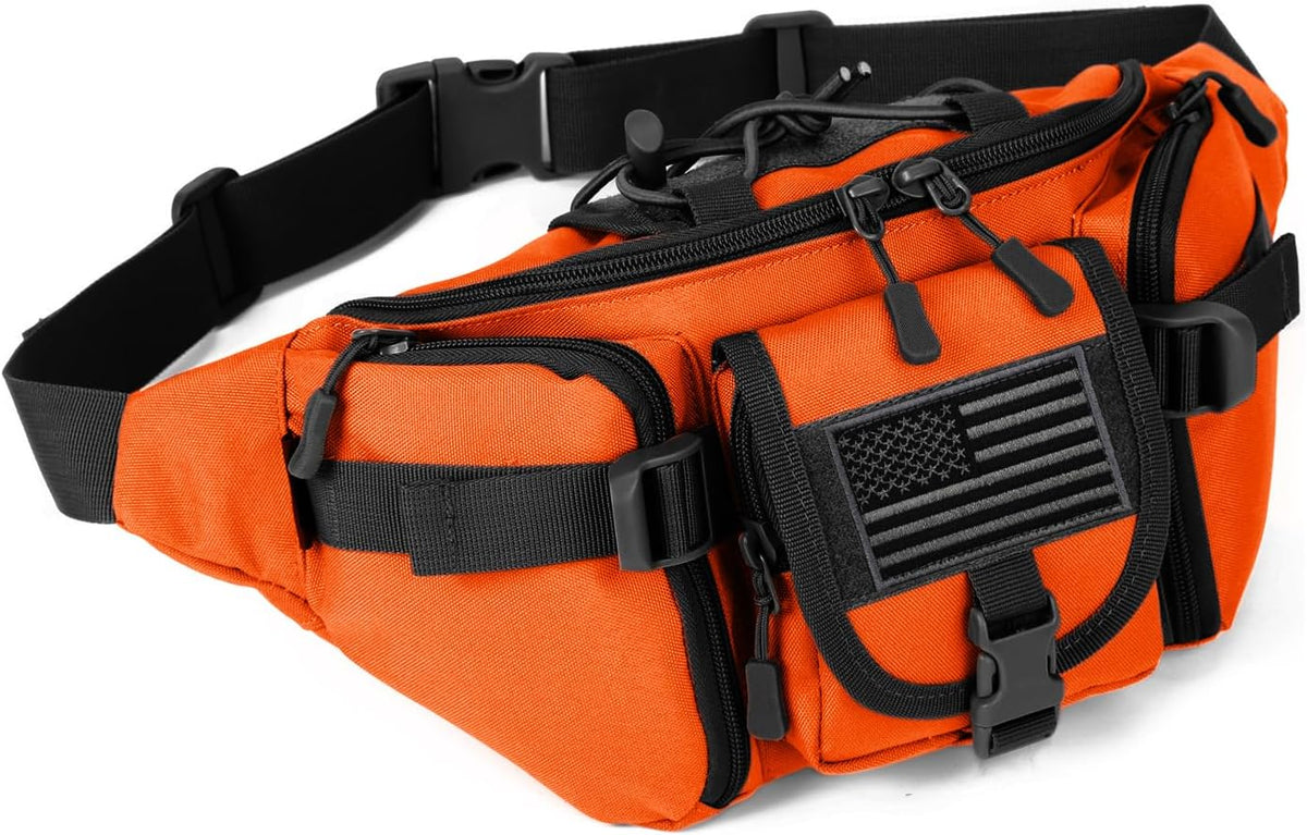 ArcEnCiel Tactical Fanny Pack for Men Women Waist Bag Hip Belt Outdoor Hiking Fishing Bumbag with Patch (Orange)