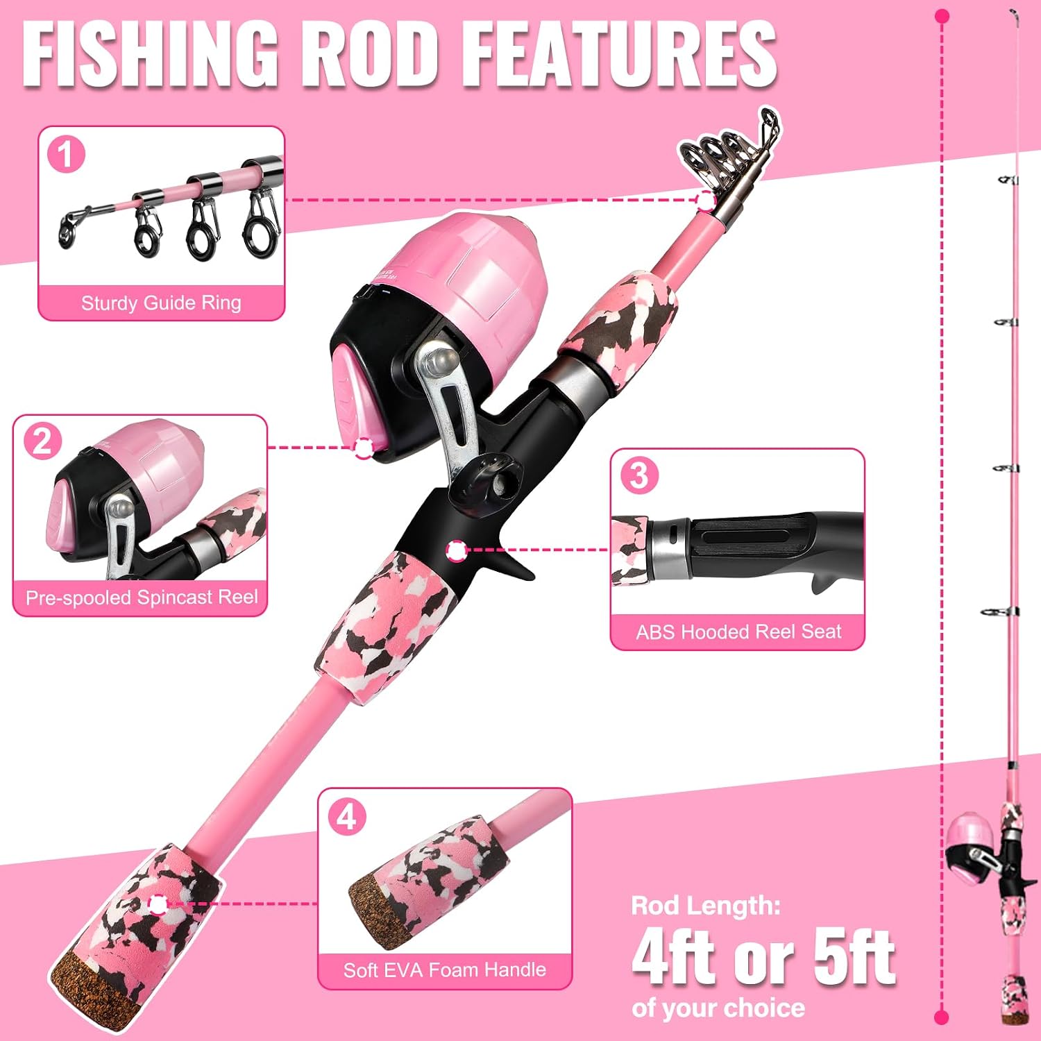 PLUSINNO Kids Fishing Pole with Spincast Reel Telescopic Fishing Rod Combo Full Kits for Boys, Girls, and Adults