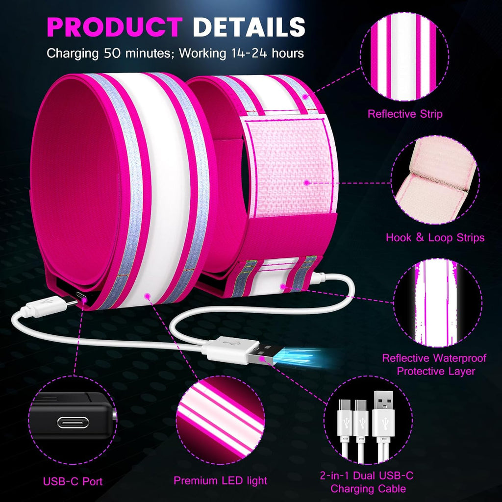 Fokia Kunbio Light Up LED Armband for Running Walking at Night,Reflective Arm Bands for Runners,Rechargeable Jogging Lights,High Visibility Night Running Safety Gear Adjustable Running Women Men Kids